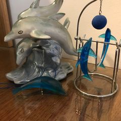 Two Dolphin Ornaments + dolphin mobile