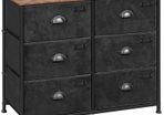 _Fabric Dresser, Large 6 Drawer Console, Clothes Storage Cabinet, Industrial Style, Metal Frame, Wood Surface, for Bedroom, Hallway, Rustic Brown and Black