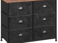 main image for ad _Fabric Dresser, Large 6 Drawer Console, Clothes Storage Cabinet, Industrial Style, Metal Frame, Wood Surface, for Bedroom, Hallway, Rustic Brown and Black