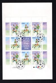 1994 Ireland FIFA Football World Cup Soccer/ Football USA '94 Commemorative Stamp Sheetlet First Day Cover (FDC) with Dublin pictorial cancel.