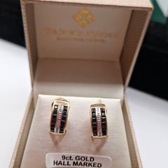 9 ct yellow gold blue sapphire and diamonds earrings
