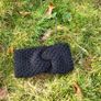 Handmade crochet warm knot twisted headband, black wooly ear warmer Image 2