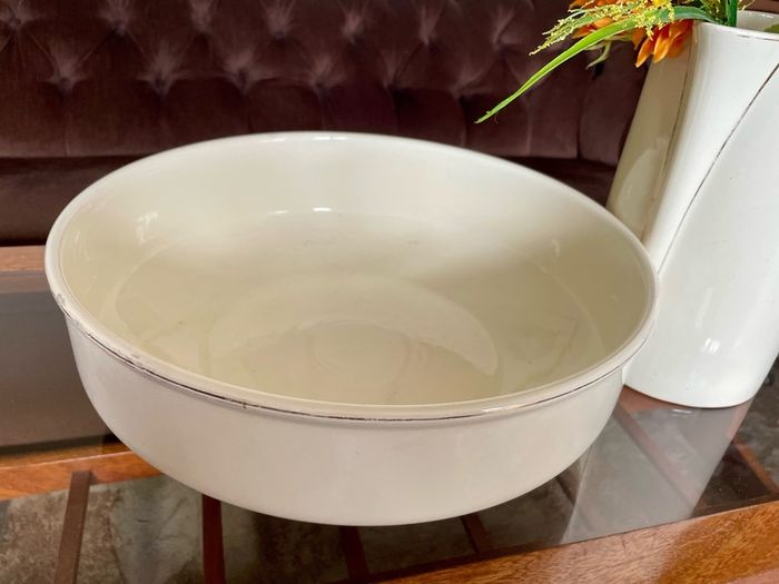 Large Sarreguemines France Ivory Washbasin and Jug Art Deco 1920s to 50s