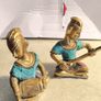 SET OF 2 Craft Vatika Musical Ladies with Inlay Work Pair of Brass Statues, 31/2 Inches Height   Pure Handmade and Stone Work Multi Idol Image 2