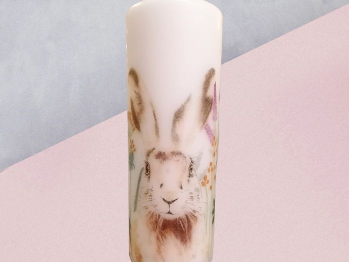 Easter spring bunny decorative large ivory pillar candle