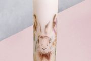 Easter spring bunny decorative large ivory pillar candle