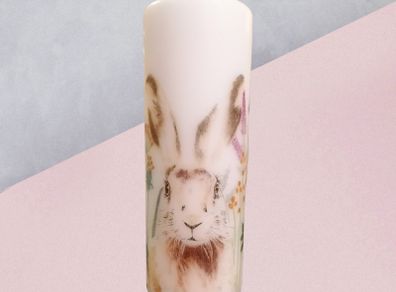 Easter spring bunny decorative large ivory pillar candle