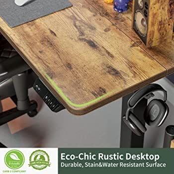 Height Adjustable Electric Standing Desk, 100x60cm Stand up Table, Sit Stand Home Office Desk with Splice Board, Black Frame/Rustic Brown Top (FREE SHIPPING)