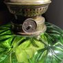 antique French large green glass oil lamp, works Image 10