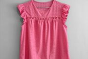 Pre Owned Vibrant Pink Eyelet Cutout Flutter Sleeve Blouse