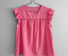 Pre Owned Vibrant Pink Eyelet Cutout Flutter Sleeve Blouse