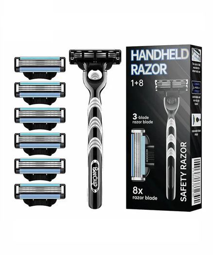 8 PCS Manual Razor For Men Three Layer Blade With Knife Holder Stainless Steel Blades No Skin Damage Old Style Blades Shaver Like Gillette Fusion Mach