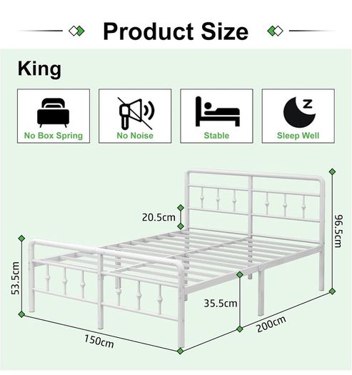 King Size Bed Frame with Victorian Headboard and Footboard