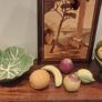 Vintage Mid Century Portuguese Ceramic Majolicaware Cabbage Leaf Bowl Complete with Five Pieces of Fruit by Bordallo Pinheiro, Circa 1950s - Kitschtastic!!! Image 6