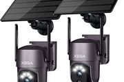 2Pack Smart Solar Security Camera Outdoor Wi-Fi, 2K Super HD PTZ CCTV Camera Wireless Surveillance Camera Home Security Color Night Vision PIR Human Detection Two-way Audio