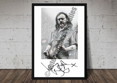 Lemmy Kilmister Motorhead Art Print Sketch with Replica Autograph
