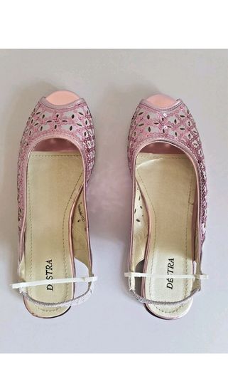 DESTRA Pink Sequin Embellished Peep Toe Slingback Flat Sandals UK3 EU36 BNIB CAN POST