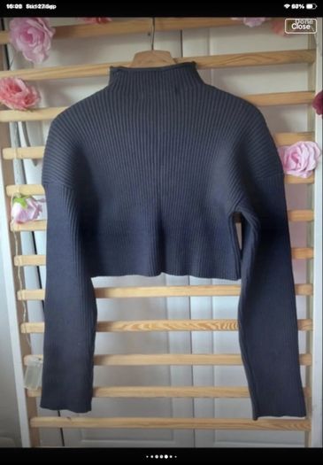 jumper Bnwt Zara navy cropped jumper with button neckline size small