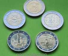 Commemorative Uncirculated 5x2 Euro coins.