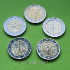 Commemorative Uncirculated 5x2 Euro coins.