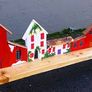 rustic wooden floating shelf display featuring a hand-painted village scene Image 9