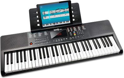 61 Key Keyboard with Sheet Music Stand, Power Supply, Piano Note Stickers & Simply Piano Lessons, Black