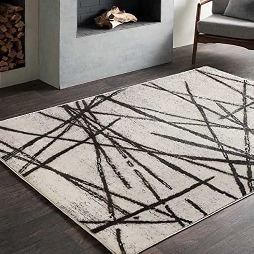 Area Rugs Living Room Rugs Bedroom Rug Modern Short Pile Rugs Artistic Bohemian Rugs Abstract Geometric Straight Line Pattern Carpets Non-slip Large Rug Beige pattern, 80x 120 cm MULTIPLE SIZES/COLOURS AVAILABLE (FREE SHIPPING)