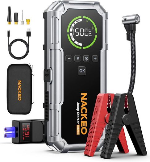 7000A Jump Starter Power Pack with 160PSI Air Compressor,Car Battery Booster Jump Starter for 12V Vehicle(Up to All Petrol/10L Diesel),Car Jump Pack with LED Screen