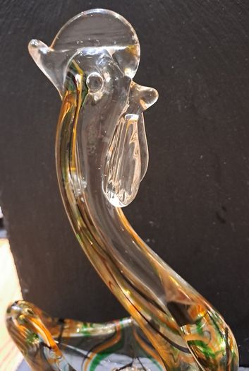 Vintage Heavy Art Glass Chicken Bowl