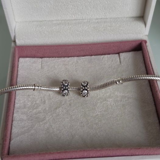 Pandora spacers charms cz sparkly clear set of two perfect condition fully hallmarked