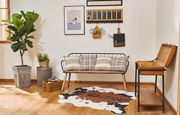 Faux Cowhide Rug (4.6ft x 5.2ft) - Cow Print Area Rug for a Western Boho Decor - Synthetic, Cruelty-Free Animal Hide Carpet with No-Slip Backing
