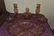 Art Deco Pink Glass Vanity Set