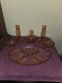 Art Deco Pink Glass Vanity Set