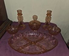 Art Deco Pink Glass Vanity Set