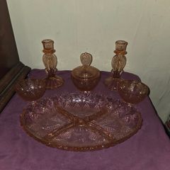 Art Deco Pink Glass Vanity Set