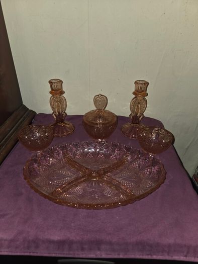 Art Deco Pink Glass Vanity Set