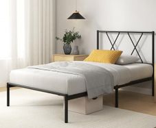 Modern 3ft Single Metal Bed Frame with Headboard (90 x 190 cm) Steel Slat Support, Easy Assembly Black