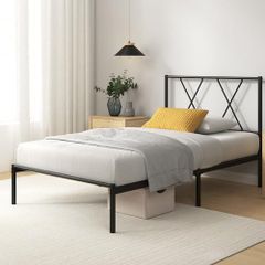 Modern 3ft Single Metal Bed Frame with Headboard (90 x 190 cm) Steel Slat Support, Easy Assembly Black
