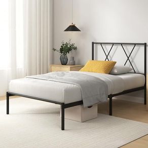 Modern 3ft Single Metal Bed Frame with Headboard (90 x 190 cm) Steel Slat Support, Easy Assembly Black