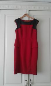 Red Peplum Dress with Black Pleather Inset.