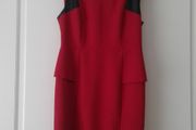 Red Peplum Dress with Black Pleather Inset.