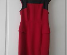 Red Peplum Dress with Black Pleather Inset.