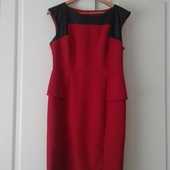 Red Peplum Dress with Black Pleather Inset.