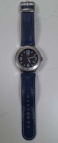 Swatch Irony Stainless Steel Quartz Watch Blue Leather Strap Date 46mm