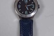 Swatch Irony Stainless Steel Quartz Watch Blue Leather Strap Date 46mm