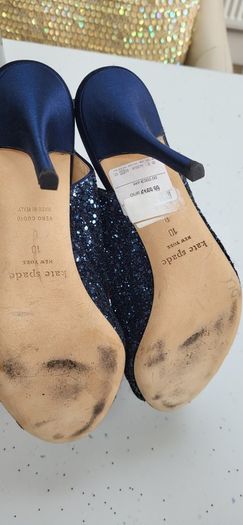 Kate Spade navy glitter bow peep toe sling back heels Sz 42 (Fit 8-8.5UK) - Bnwt - Rrp 360