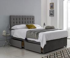 New Double Divan  beds. 4FT, 4FT6 beds. tufted memory foam mattress. multiple Headboard designs and colours available