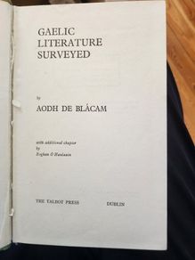 Gaelic Literature Surveyed. By Aodh De Blacam. With Additional Chapter By Eoghan O Hanluain. Hardback In Good Condition.