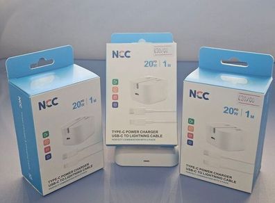 Latest Iphone NCC Type-C Charger (20W Fast Uk 3 pin wallplugadaptor) & USB-C to Lightning Cable (1M) Combo FOR Iphone.
