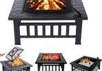 3 in 1 Square Fire Pit with Poker, Outdoor Fire Pits BBQ Table Backyard Patio Bonfire Garden